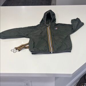 K-Way Olive Hooded Jacket with Striped Zipper